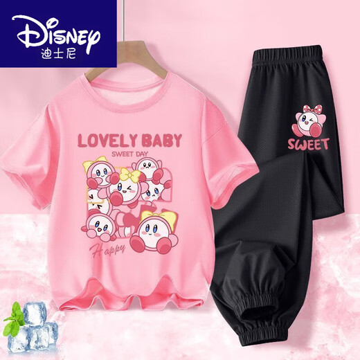 Disney Binpaw Girls Summer Jade Dog Dog 2025 New Big Children Cotton Pure Coton Shirt T-shirt A983 White + A984 Purple Pants 130 (hauteur suggérée 115-125 cm)