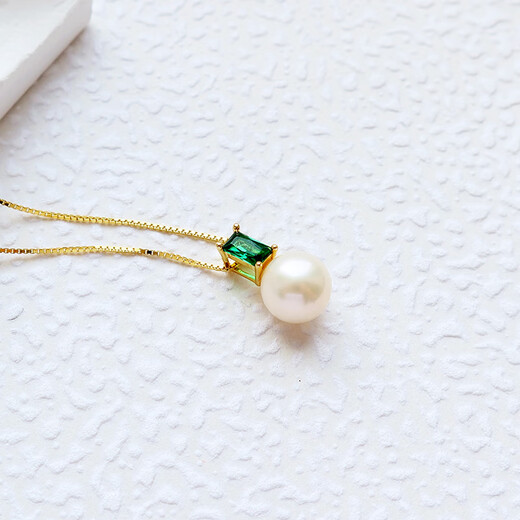 ZHUELLA Freshwater Pearl Vintage Green Zircon 925 Silver Pendant Necklace 7.5-8.5mm