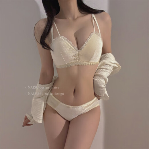 法式丝绒性感红色本命年内衣女小胸聚拢无钢圈舒适保暖文胸罩套装 香槟(套装) MX694 70A 32B(通杯)