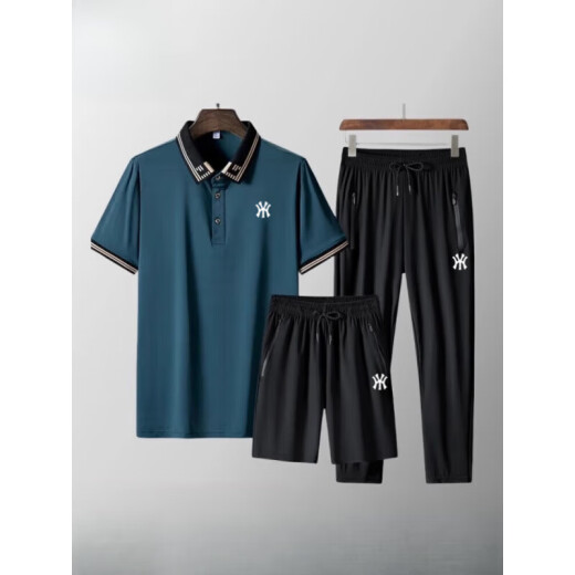 
LNHG light luxury high-end brand POLO shirt men's short-sleeved ice silk suit summer new casual thin sports three-piece set D719 lake blue three-piece set 3XL Recommended weight [160--180Jin [Jin equals 0.5 kg]]