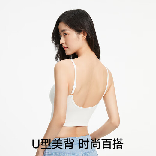 松山棉店胶囊文胸中长款文胸内衣女吊带背心式显小聚拢运动胸罩月光白L