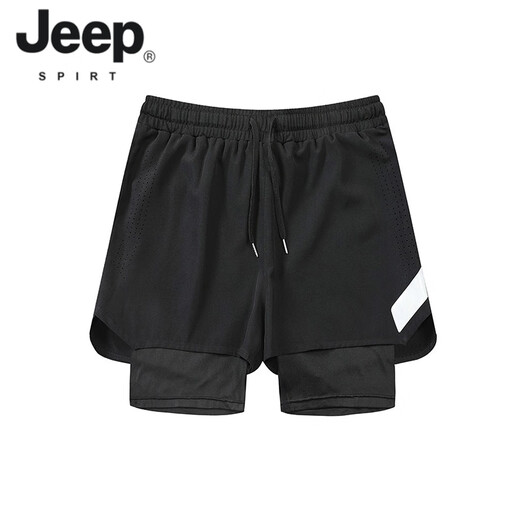 Jeep Spirit Jogging Shorts Herren Sport Trail and Field Marathon Lose schnell trocknende Anti-Exposation-Ausbildung Fitnessausrüstung Drei-Punkte-Hosen DK-9923 Black M