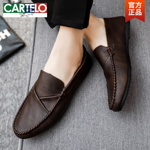 卡帝乐鳄鱼（CARTELO）英伦风时尚男式上班高端男士乐福豆豆鞋男鞋子耐磨开车鞋舒适潮鞋 D829黑色 41