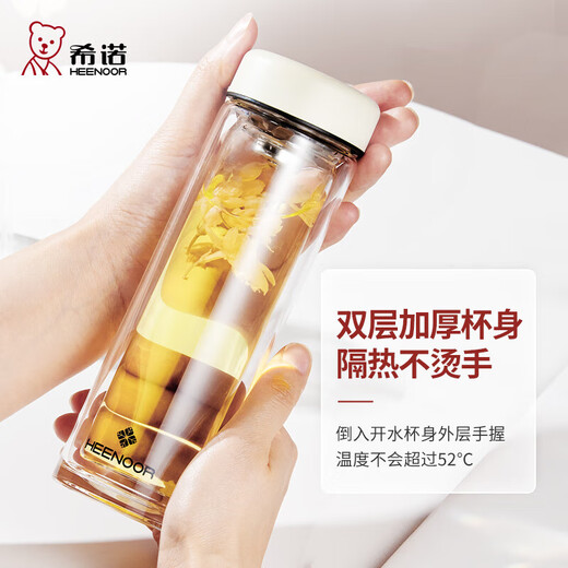Heenoor [New Product] Glass Women's Double Layer Isoliertes Bürowasserbecher kleiner Kapazität Einfacher hochpräziser Blume mit Filternetz E-6630-Schwarz-Gift-Boxverpackung 180 ml