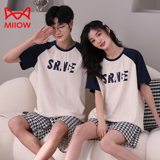Cat Man (Miiow) reines Baumwollpajamas für Frauen im Stil Kurzärärmelte hocharmig hochwertig dünne Männer losen Heimkleidungsanzug M3271 3259 M Frauen + Männer xl