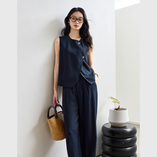 Diseño de vanchiman Traje de moda de chaleco de color sólido para mujeres 2025 Summer Nuevo pantalones de pierna ancha Set M9759 Royal Blue M