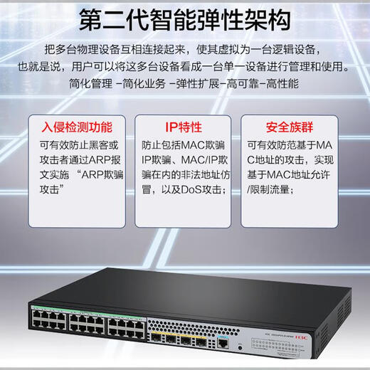 H3C (H3C) NOUVEAU H3 S5024PV5-EI24-PORT GIGABIT Switch Gigabit Enterprise Auveil Ethernet Couche 3 Switch Soho-Switch-FL-01 (Hanging Ears)