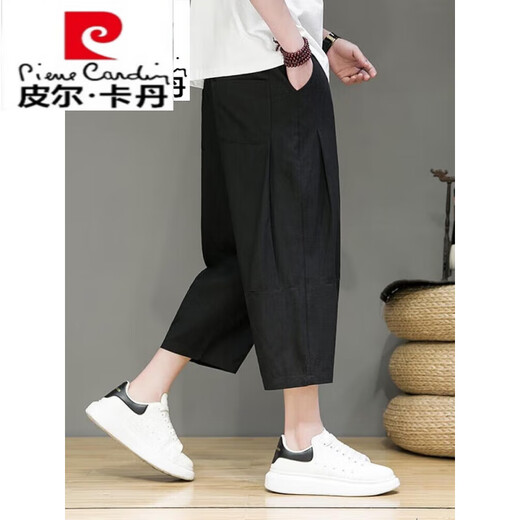Pier Cardan Leinen geschnittene Hosen Herren Sommer Chinesischer Stil Lose große Strandhähler Harem Hosen Jugend lässig Shorts Thin Hosen Flaggschiff Offiziell - Dunkelbraun L.