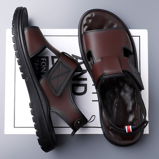
Woodpecker Casual Leather Sandals for Men 2025 Summer New Thick Solemn All-Match Breathable Beach Shoes Lightweight Comfortable Roman Sandals CLP6189 Brown 38