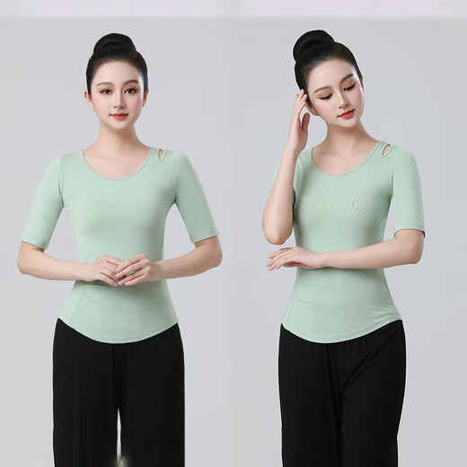 Lianliu Spring and Autumn New Sports Women's Suit Slim Fit Hollow Pilates Training Running Fitness Yoga Wear Top External Wear Single Milk Green Top S