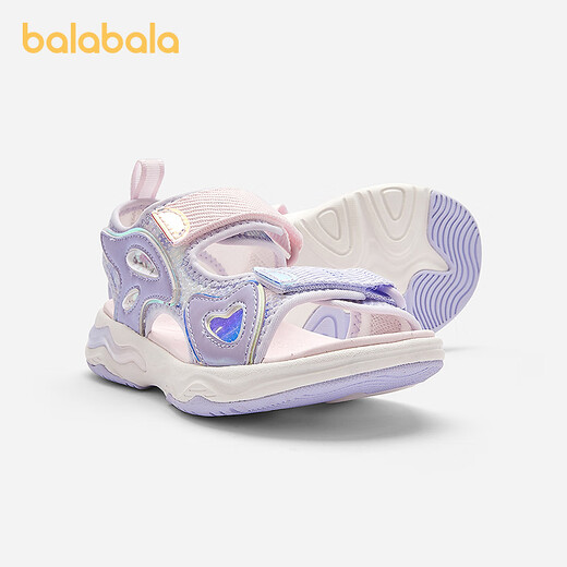 Balabala children's shoes children's sports sandals girls' shoes breathable mesh non-slip 2025 summer new outdoor trend floral purple tone 00307 35 (foot length 21.8-22.2/inner length 22.5)