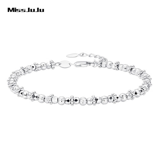 Miss JuJu pt950 platinum starlight bead bracelet for women, new platinum sparkling poppy bead bracelet, weight 8.7-8.9g, length 16+3cm+ blue silk gift box