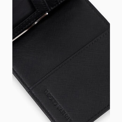 Armani Ea Men's's Bag Wallet Eagle Head Logo Black SAFFIANO CHIFOLD CRIDOLD CRÉDIT CARD CLIP Card Carte 2025 Nouveau style noir régulier