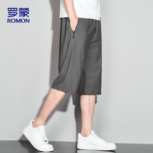 罗蒙（ROMON）运动短裤男夏季透气薄款宽松休闲跑步沙滩裤七分裤ZH9877灰色L