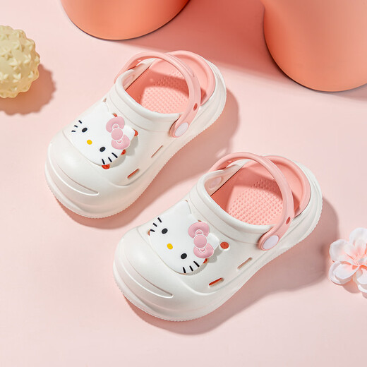 HELLOKITTY童鞋女童洞洞鞋卡通EVA两穿凉拖鞋厚底花园沙滩鞋5855白粉34