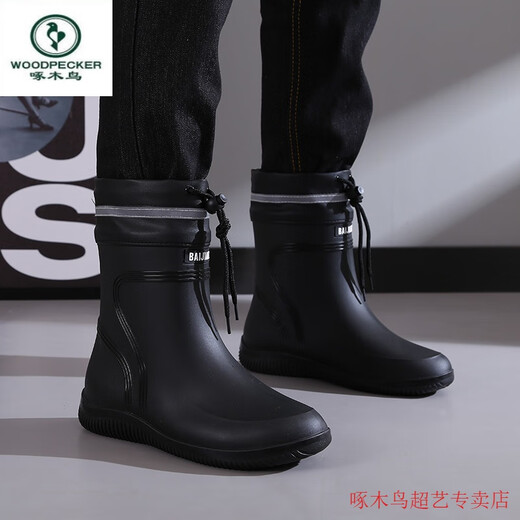 Bottes de pluie Woodpecker 2025 Nouvelles chaussures imperméables en velours pour les chaussures en caoutchouc pour femmes non glissantes