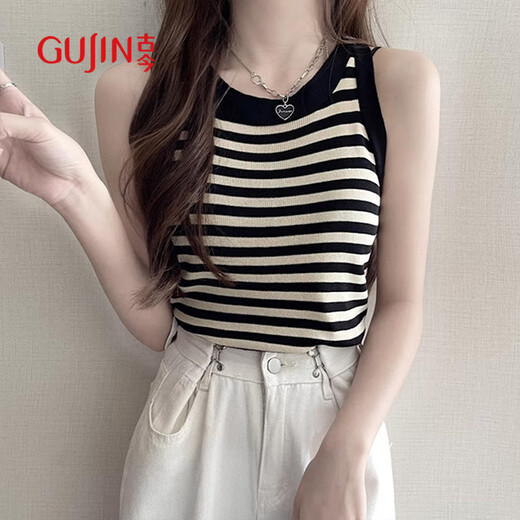 Gujin (Gujin) Ice Silk à rayures à rayures à soie à grécelle pour les femmes en été, à l'extérieur et à l'intérieur, à fond sans manches minces minces minces pour les femmes