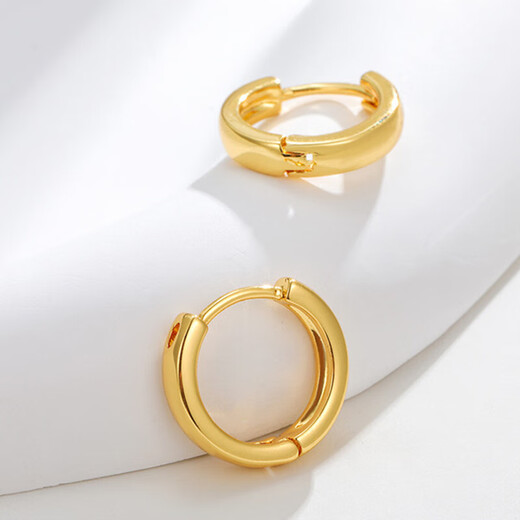 Jun Nianyu Old Phoenix 999 gold pure gold earrings plain ring ins 18k gold women's earrings gift jewelry circle earrings