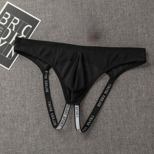 Slutty men's doublet underwear, fully transparent thong with U-shaped pouch showing large size, gay men's doublet underwear, no need to take it off when going out, black