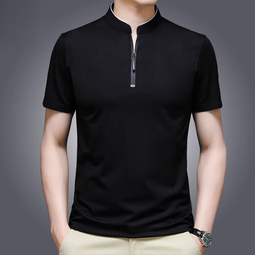 
Pierre cardin high-end brand summer ice silk T-shirt men's stand collar solid color semi-zipper Korean version middle-aged and young casual top polo. shirt P6625 dark blue pocket M 165 Recommended [95-115Jin [Jin equals 0.5 kg]]