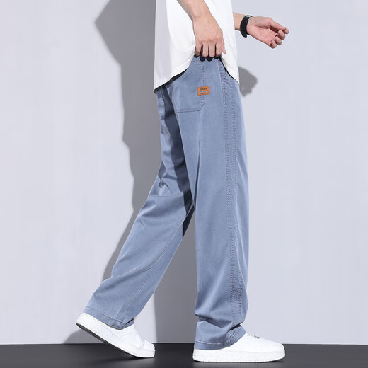 Lee dprre ice silk jeans men's summer 2025 thin Tennis loose straight American high street trend brand wide-leg casual long T1048 blue L [Suggested 110-130Jin [Jin equals 0.5 kg]]