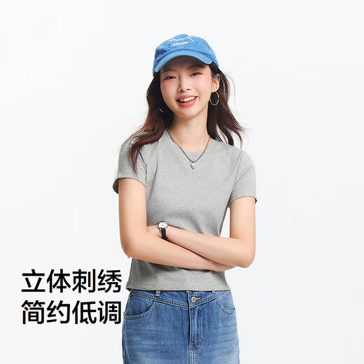 Semir cool T short-sleeved T-shirt for women short embroidery slim fit 2025 basic round neck shoulder summer wear 109325100007