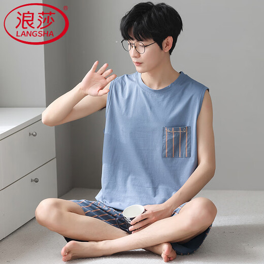 LangSha Pijamas de Seda de Hielo de Lujo Ligero Chaleco de Verano para Hombres Nuevo Tamaño Grande Ropa de hogar Modal para Hombres sin Mangas Delgadas 12027 3XL Adecuado para Cambio de Peso 180-200