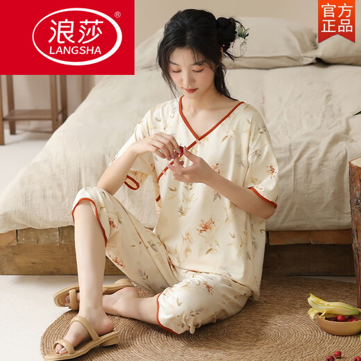 Langsha Summer à manches courtes Pyjama Set Cotton Women's Femme Summer Summer NOUVEAU PANTÉ CRARDED PANTÉ POUVE AVOIR EST EST DES VOITURES DU MAISON DE SOIR
