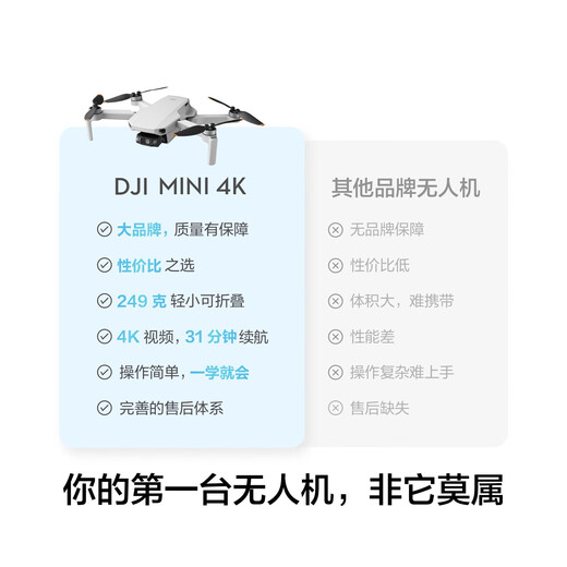 大疆 DJI Mini 4K 超高清迷你航拍无人机 三轴机械增稳数字图传 新手入门级 畅飞套装（普通遥控器 三电） 官方标配 128G内存卡