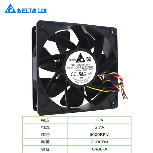 Delta (delta) Delta 12cm 12v2.7a1.6a Ventilador de enfriamiento violento Ant S7S9 Bro de ala Ventilador silencioso 12038 1.6a 4600 Velocidad