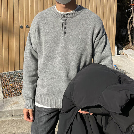 DAVID&ME Henry collar sweater men's spring and autumn new style Japanese retro light literary casual simple versatile loose pullover sweater Army Green M