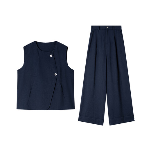 Diseño de vanchiman Traje de moda de chaleco de color sólido para mujeres 2025 Summer Nuevo pantalones de pierna ancha Set M9759 Royal Blue M