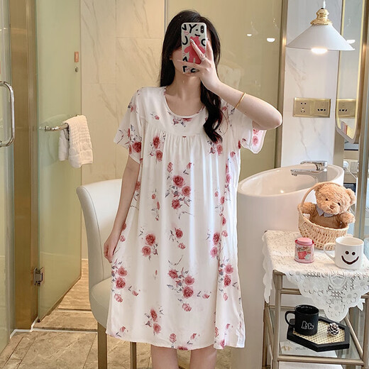 Langsha Loose Loose Taille de nuit en soie en coton pour les femmes en été mince et mignon de style coréen pyjamas robe en coton artificiel 15260 l