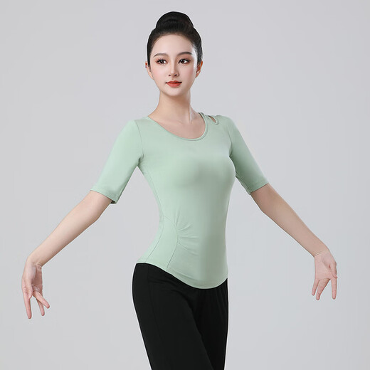 Lianliu Spring and Autumn New Sports Women's Suit Slim Fit Hollow Pilates Training Running Fitness Yoga Wear Top External Wear Single Milk Green Top S
