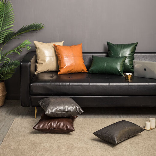 The leather pillow on the leather sofa in Shantoulin Village living room is light luxury color-blocking oil wax leather pillow sofa cushion living room leather YY1049 pillowcase 45*45CM only