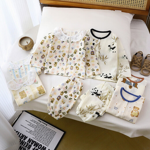 
Children's pajamas set new summer A-class cotton yarn boy pure cotton girls long-sleeved home clothes 15xk409 MS13 110 cm