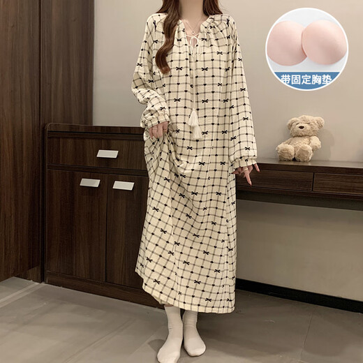 S.SOFEA春季新款云朵棉带胸垫长袖睡裙甜美公主风家居服 JDX-6621-4# 175 165(L)