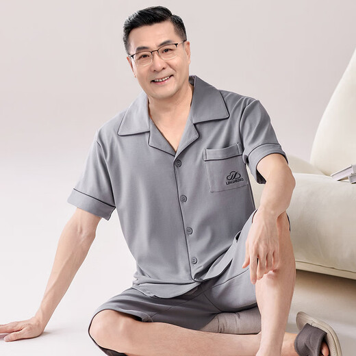 Modal 2025 mittleren und älteren Herren-Pyjamas im Sommer-Kurzärmel-Shorts-Kleidungsanzug von Dünnvaters Anzug des alten Mannes LMSJ9207 L (100-120jin [Jin ist gleich 0,5 kg])