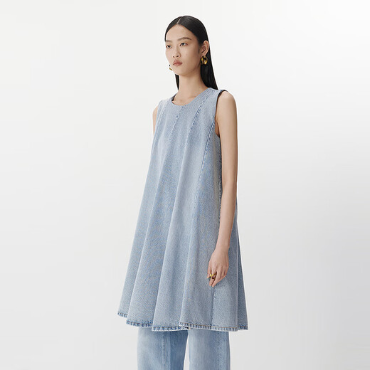 Jnby/jiangnan buyi 25 sommer sommer New Denim Kleid ärmellose runde Hals Baumwollwind Blasen Falten 5p4g11150 958/Denim Hellblau S