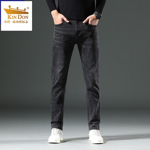 Kin Don Gold Shield 2024 New Autumn Jeans Men Slight Fit Elastic Light Luxury Business Black Casual Long Pants 1049 Gray 28