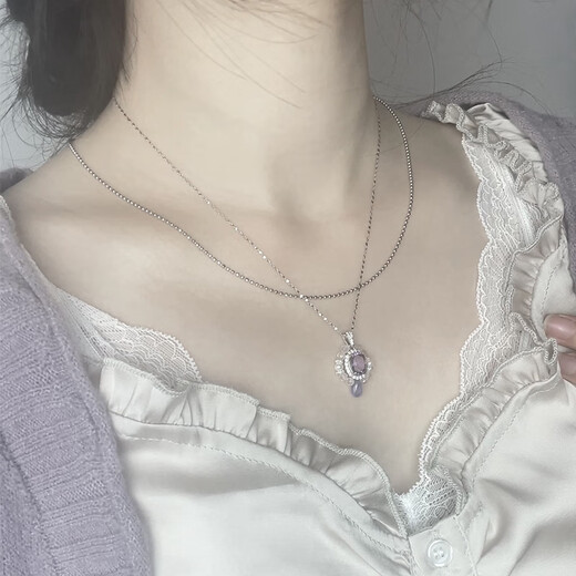 Originaldesign von Yadige Zijinsong Amethyst Tanzanit Perlenkette Sterling Silber Clavicle Kettenkette Stapelzubehör Nische Zijinsong] Sterling Silber Halskette Gesamtlänge 40+5 cm