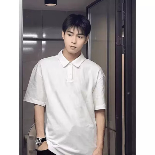 迪伽达短袖polo衫男士夏季款高级感痞帅翻领t恤潮流简约百搭美式五分T袖 XZWP-C38黑色 XL