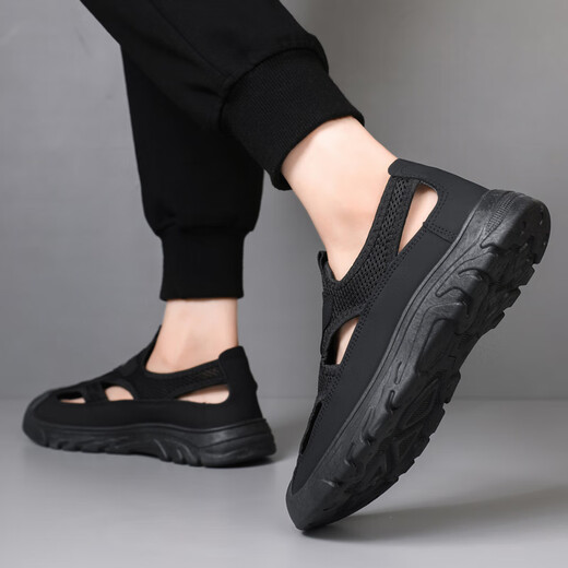 Ranao Sandals Herren 2025 Sommer Neue lässige Männerschuhe Mesh atmable Loch Schuhe Fuß Cover Sport Wating Beach Schuhe FH-Diamond S826 Black 41
