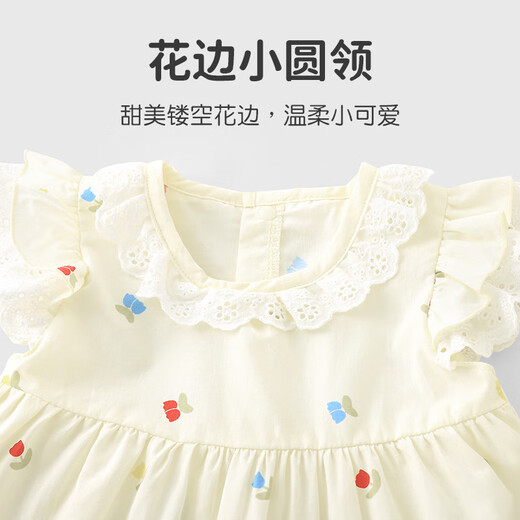 优奇婴儿衣服女宝宝夏季薄款飞飞袖连衣裙女童夏天透气外出碎花裙可爱