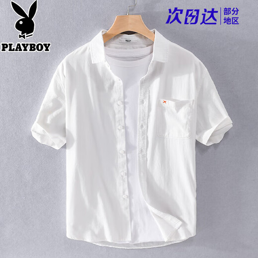 Playboy Summer Summer Manga corta Camisa de manga japonesa Pure Cotton Casco Versátil Versátil Camisa de media manga All Cotton Summer Fashion Top 315 Blue XL