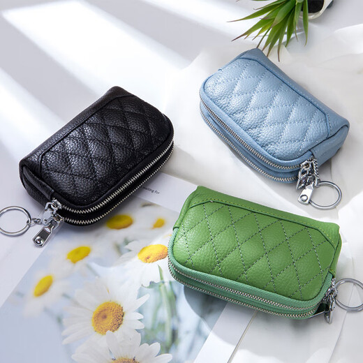 Youse (vous) Première couche Cow I Le cuir Diamond Mini portefeuille Keetchain Coin Sac en cuir Double Zipper Coin Wallet Rangement Sac