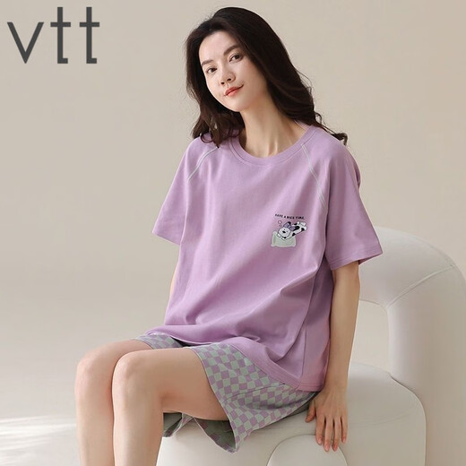 
VTT pure cotton pajamas for women in summer pure cotton shorts shorts summer new style young ladies home clothing suit V short sleeve suit: YZT9856 M