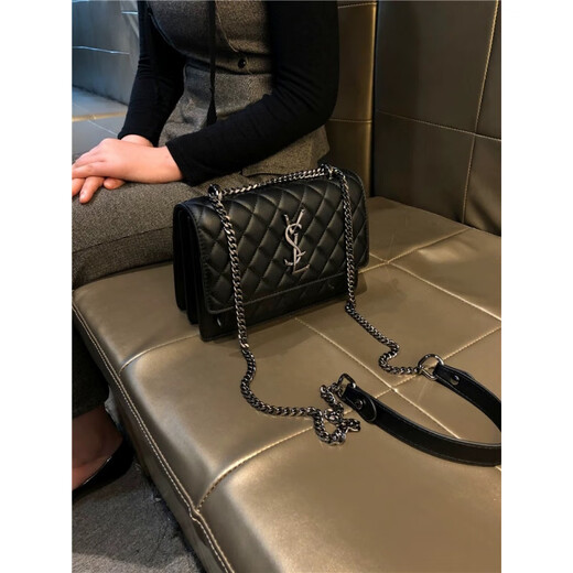 Bian Niao Light Luxury Brand Genuine Leather Bag Women's Bag Diamond Chain Underarm Bag Small Xiangfeng Fashion Versatile Shoulder Crossbody Women's Black Exquisite Gift Box + Gift Bag