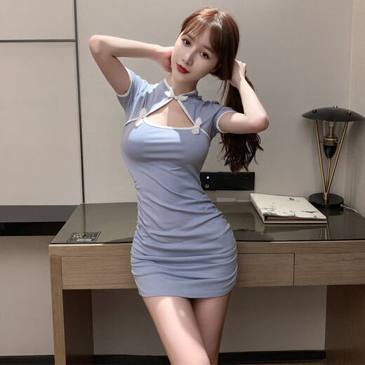 欲动夜场性感女装显瘦夜店性感连衣裙洗浴按摩采耳短裙旗袍技师工作服 粉色 2XL 【建议128-138斤】