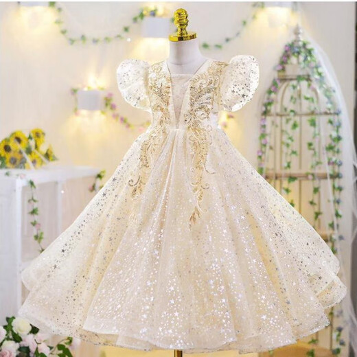 Yuanyouling 7611 girls' dress summer dress 2024 summer dress princess dress fashionable performance dress wedding gift champagne color 829 long style match 110